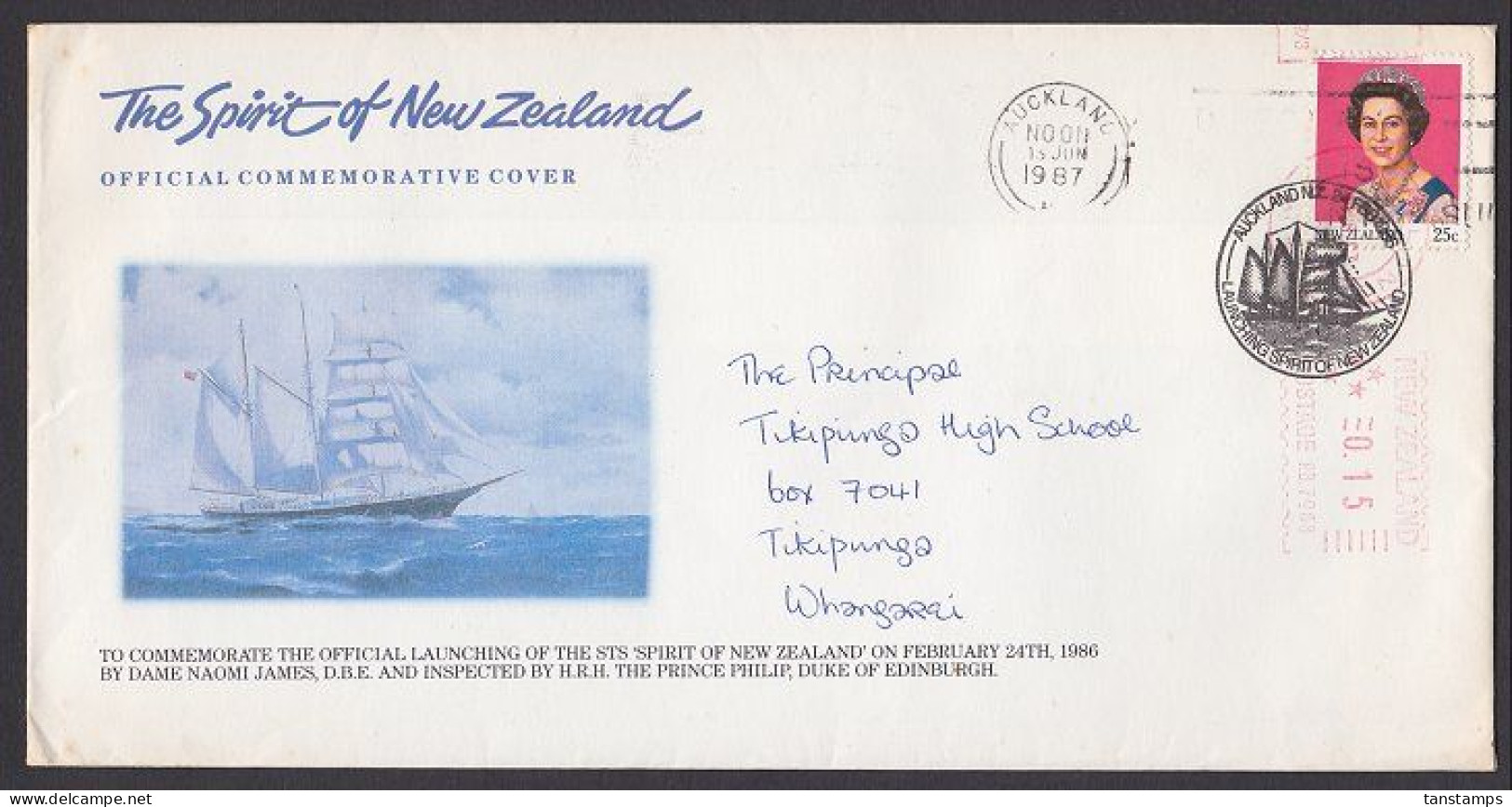 1987 QEII 25c & FRAMA TYPE METER SPIRIT OF NZ COMMEMORATIVE COVER - Covers & Documents