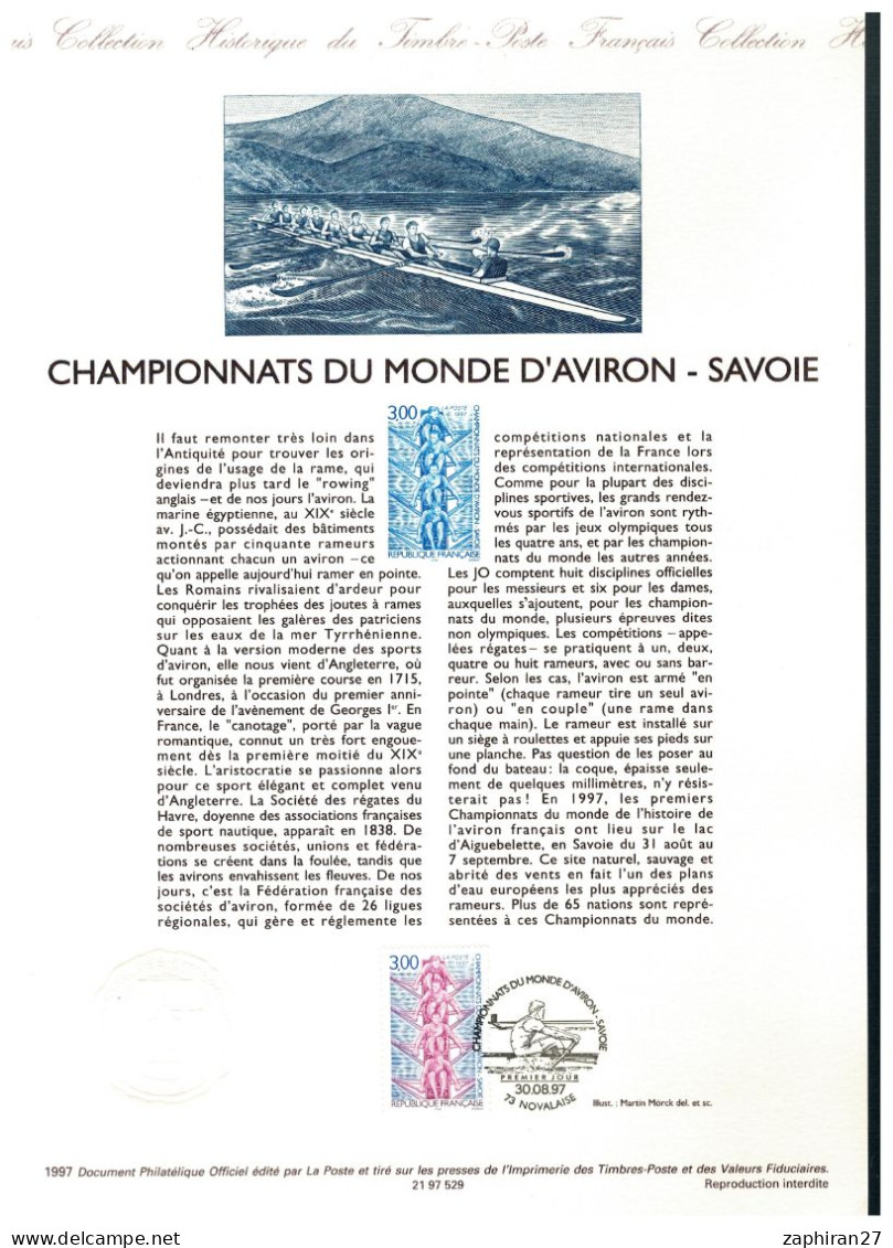 DOC PHILATELIQUE CHAMPIONNATS D'AVIRON SAVOIE NOVOLAISE (73) 30-08-97 #215# - Canottaggio