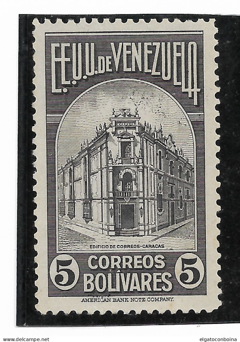 VENEZUELA 1938 POSTAL BUILDING 5 BOL GRAY BLACK ARCHITECTURE MINT HINGED MI 249 - Venezuela