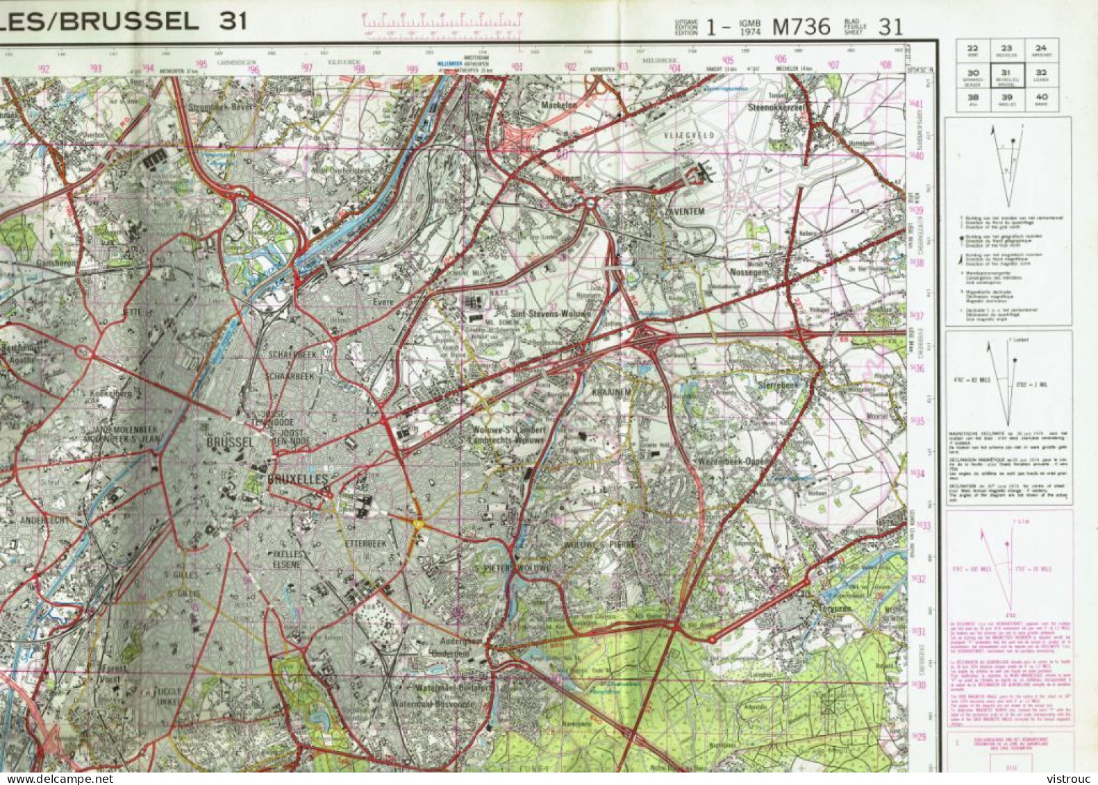 Institut Géographique Militaire Be - "BRUXELLES - BRUSSEL" - N° 31 - Edition: 1974 - Echelle 1/50.000 - Cartes Topographiques