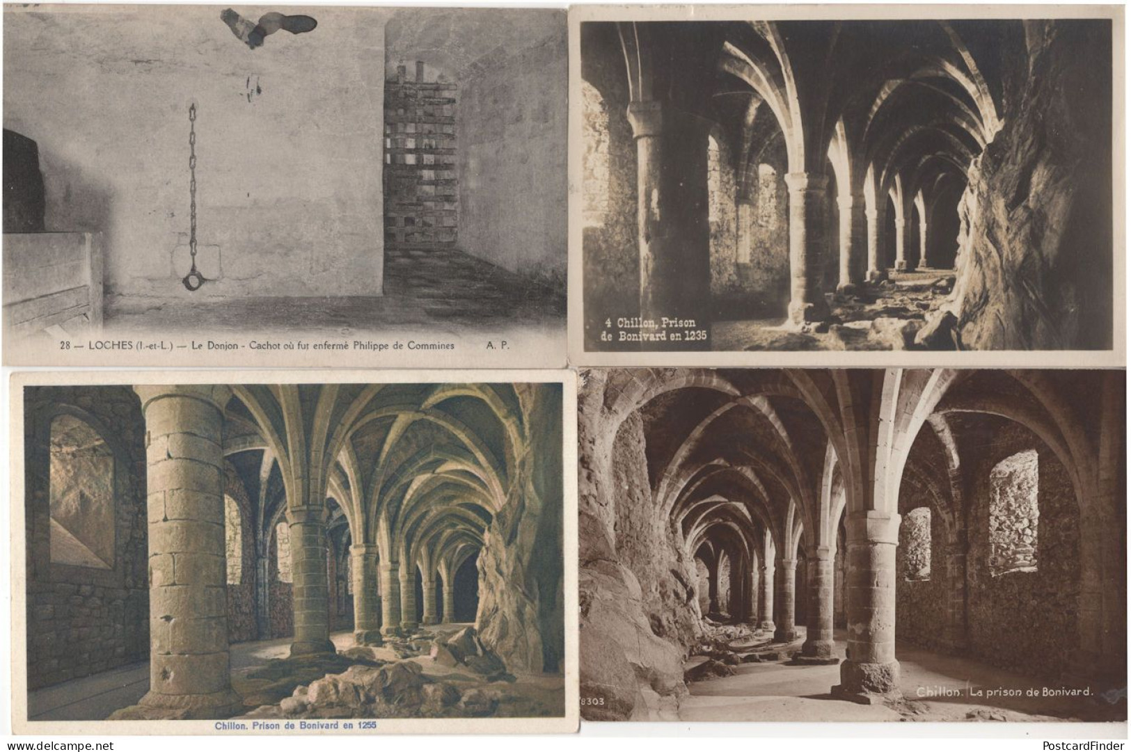 Chillon Loches Prison Dungeon 4x Antique French Postcard S - Police - Gendarmerie