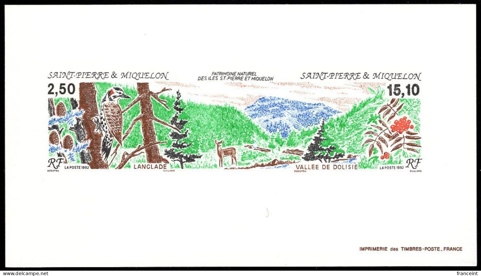 ST. PIERRE & MIQUELON(1992) Natural Heritage. Deluxe Sheet Of Triptych. Scott Nos 581-2. - Sin Dentar, Pruebas De Impresión Y Variedades