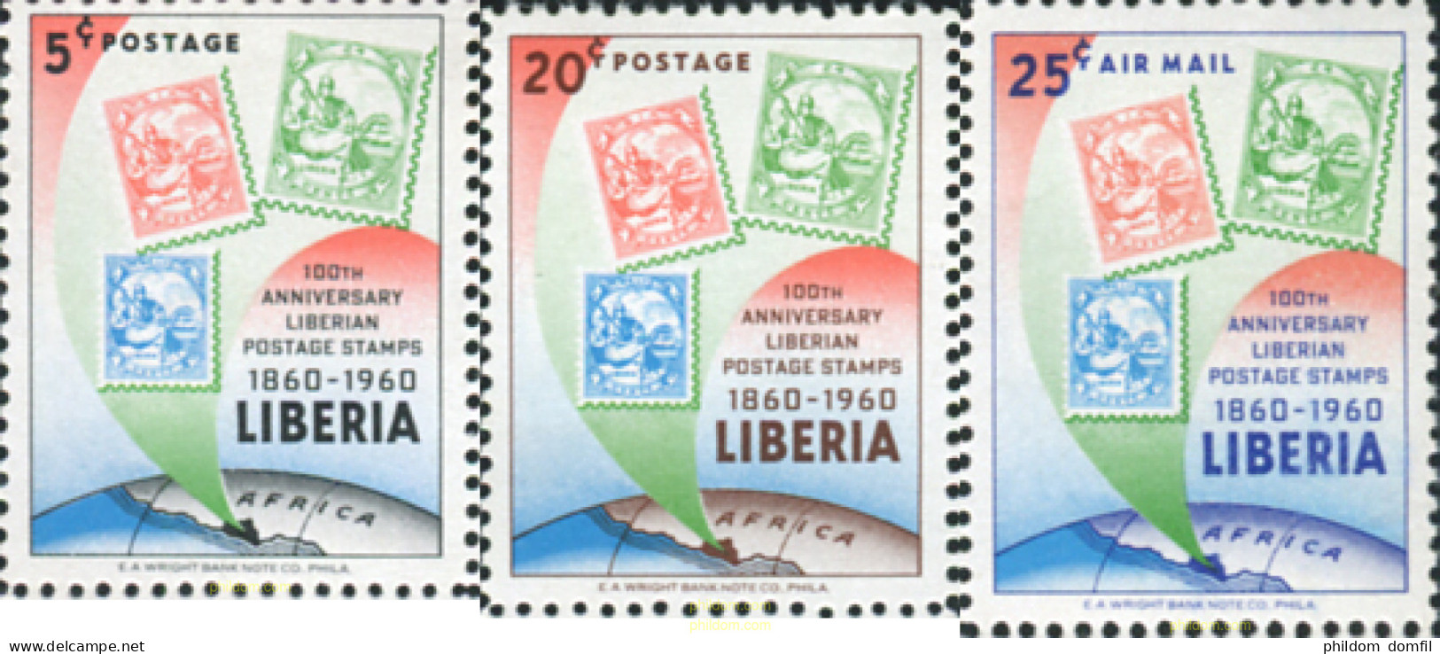 163296 MNH LIBERIA 1960 100 ANIVERSARIO DEL PRIMER SELLO DE LIBERIA - Liberia