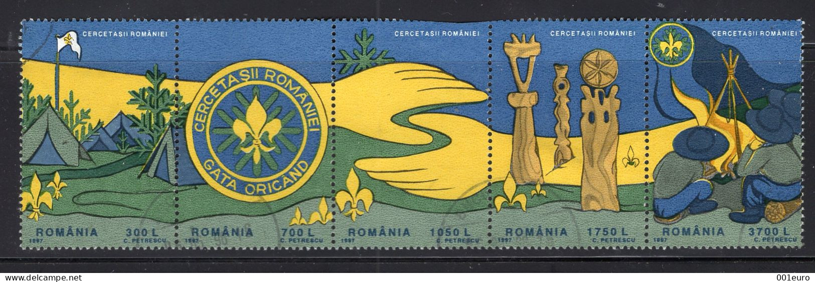 ROMANIA 1997 : SCOUTS, 5 Really Used Stamps - Registered Shipping! - Used Stamps