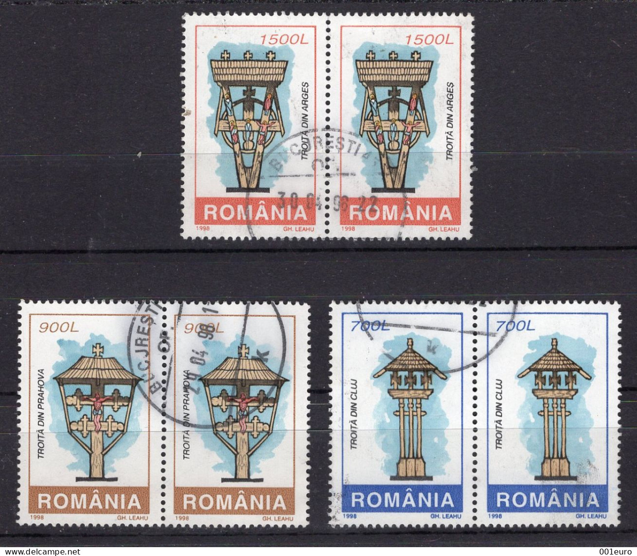 ROMANIA 1996 : RELIGION, HOLLY CROSS, 3 Really Used Stamps X 2 - Registered Shipping! - Oblitérés