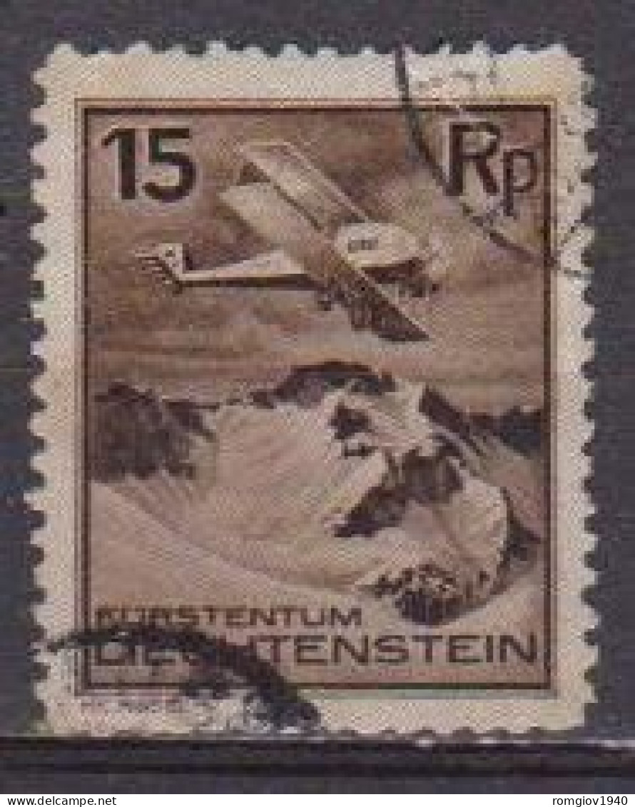 LIECHTENSTEIN 1930   POSTA AEREA  AREOPLANO IN VOLO SU PAESAGGI  UNIF. 1 USATO  VF - Poste Aérienne