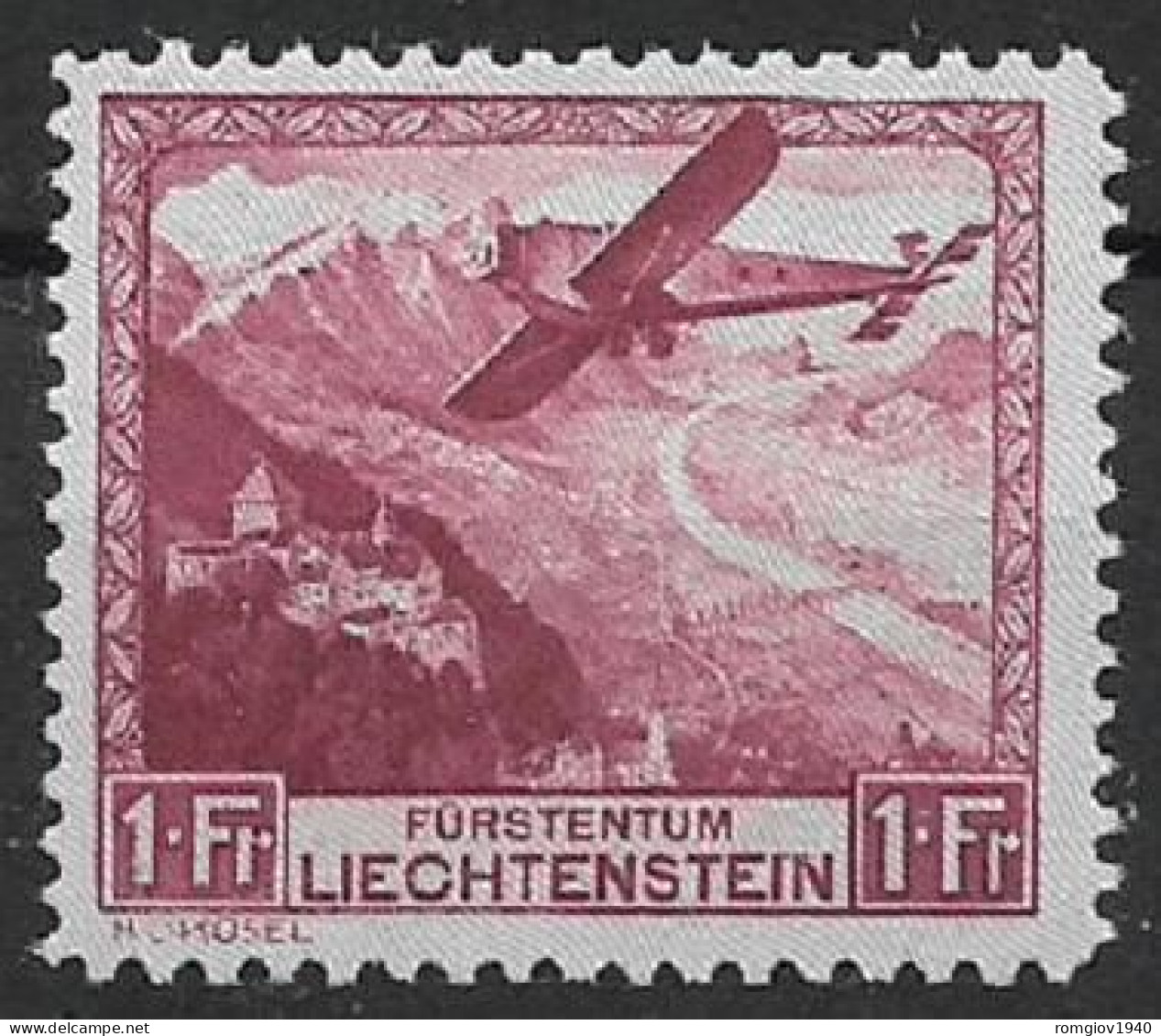 LIECHTENSTEIN 1930   POSTA  AEREA  AREOPLANO IN VOLO SU PAESAGGI  UNIF. 6  MLH VF - Luchtpostzegels