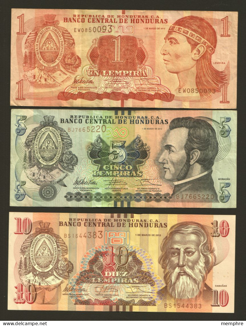 2012  3 Billets: 1, 5 Et 10 Lempiras - Honduras