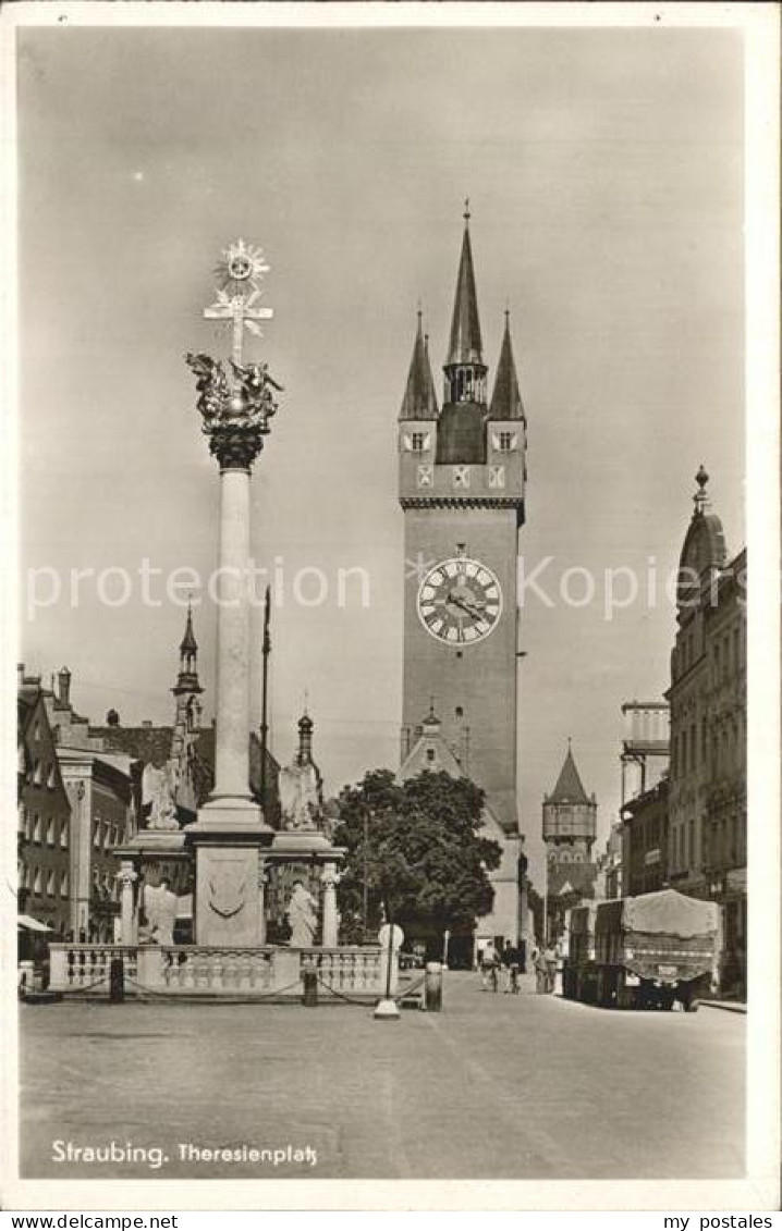 42305311 Straubing Theresienplatz Dreifaltigkeitssaeule Stadtturm Straubing - Straubing