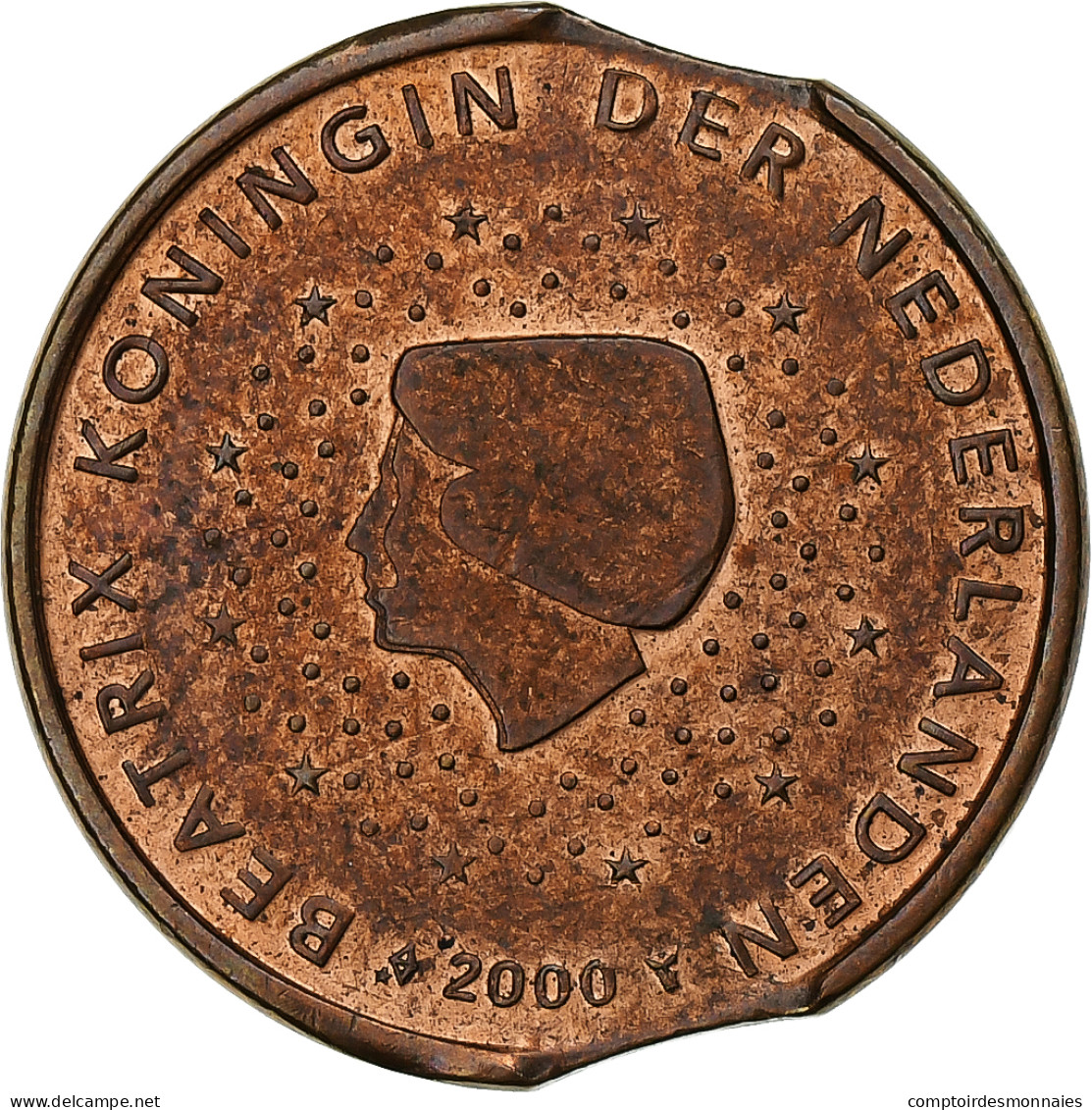 Pays-Bas, Beatrix, 5 Euro Cent, 2000, Utrecht, Error Double Clip, TTB+, Cuivre - Errors And Oddities
