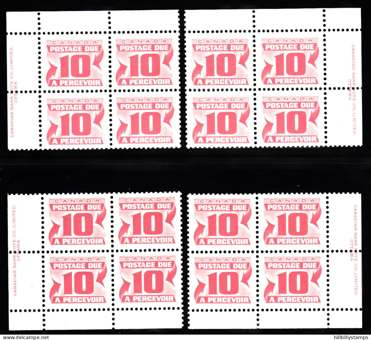 CANADA  SCOTT NO J35    MNH    YEAR  1969  CORNER BLOCK-MATCHED SET - Postage Due