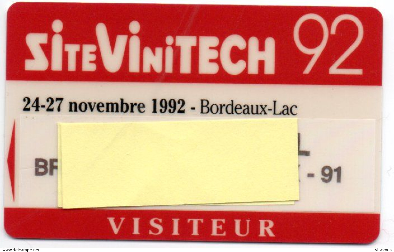 Carte Salon Badge STITEVINITECH 92 Card Karte (F 580) - Tarjetas De Salones Y Demostraciones