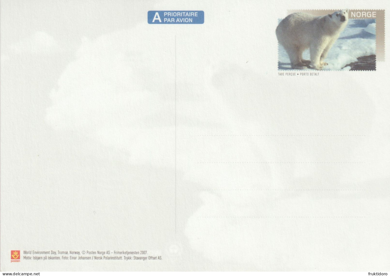 Norway Postal Stationery 2007 World Environment Day - Polar Bear ** - Enteros Postales