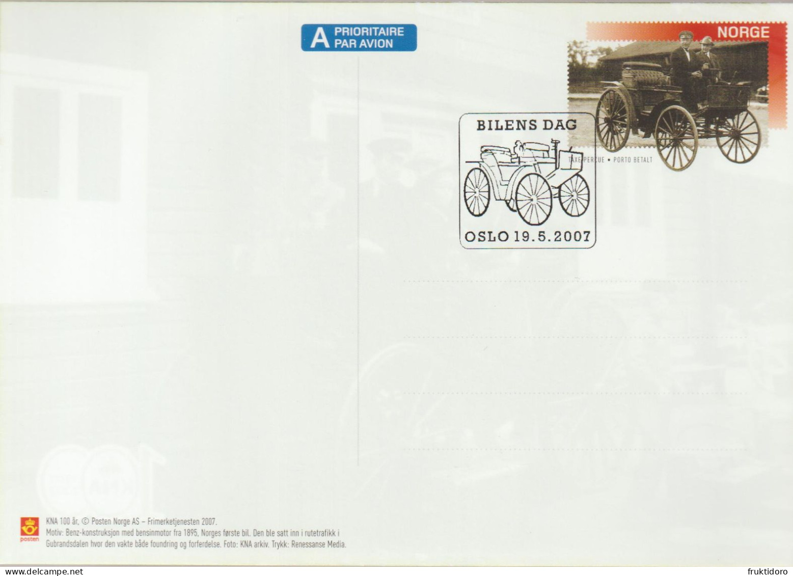 Norway Postal Stationery 2007 Car's Day - Special Cancellation - Enteros Postales