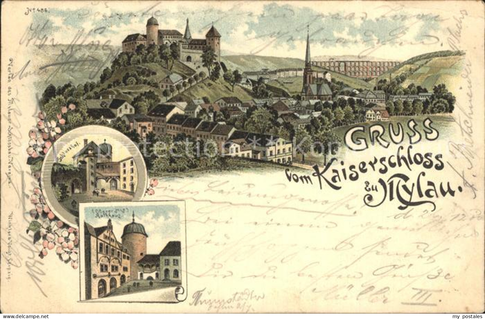 42288590 Mylau Kaiserschloss Schlosshof Rathaus Goeltzschtalbruecke Litho Mylau - Mylau