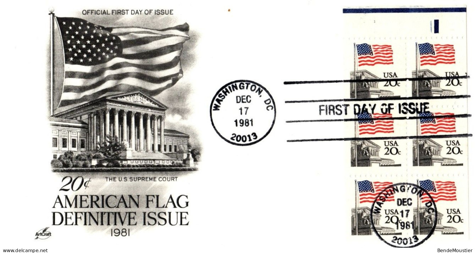 (N168) USA Scott # BK 138 Pane Of 6 - American Flag Definitive Issue - Washington D.C. 1981 - 1981-1990