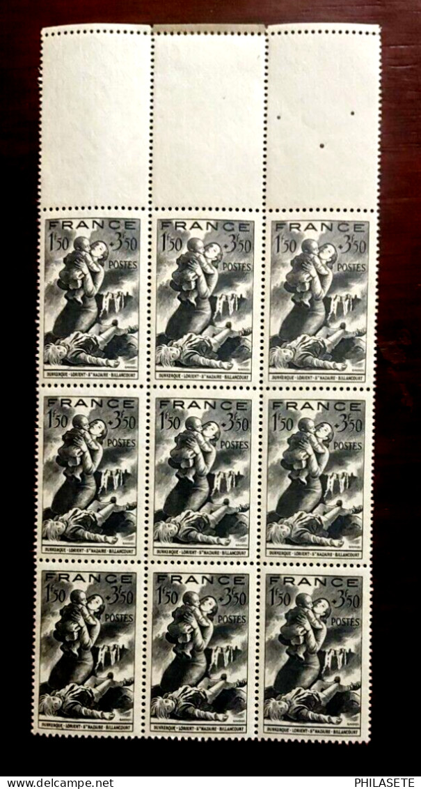 France 1943 Bloc De 9 Timbres N** YT N° 584 Secours National - Feuilles Complètes