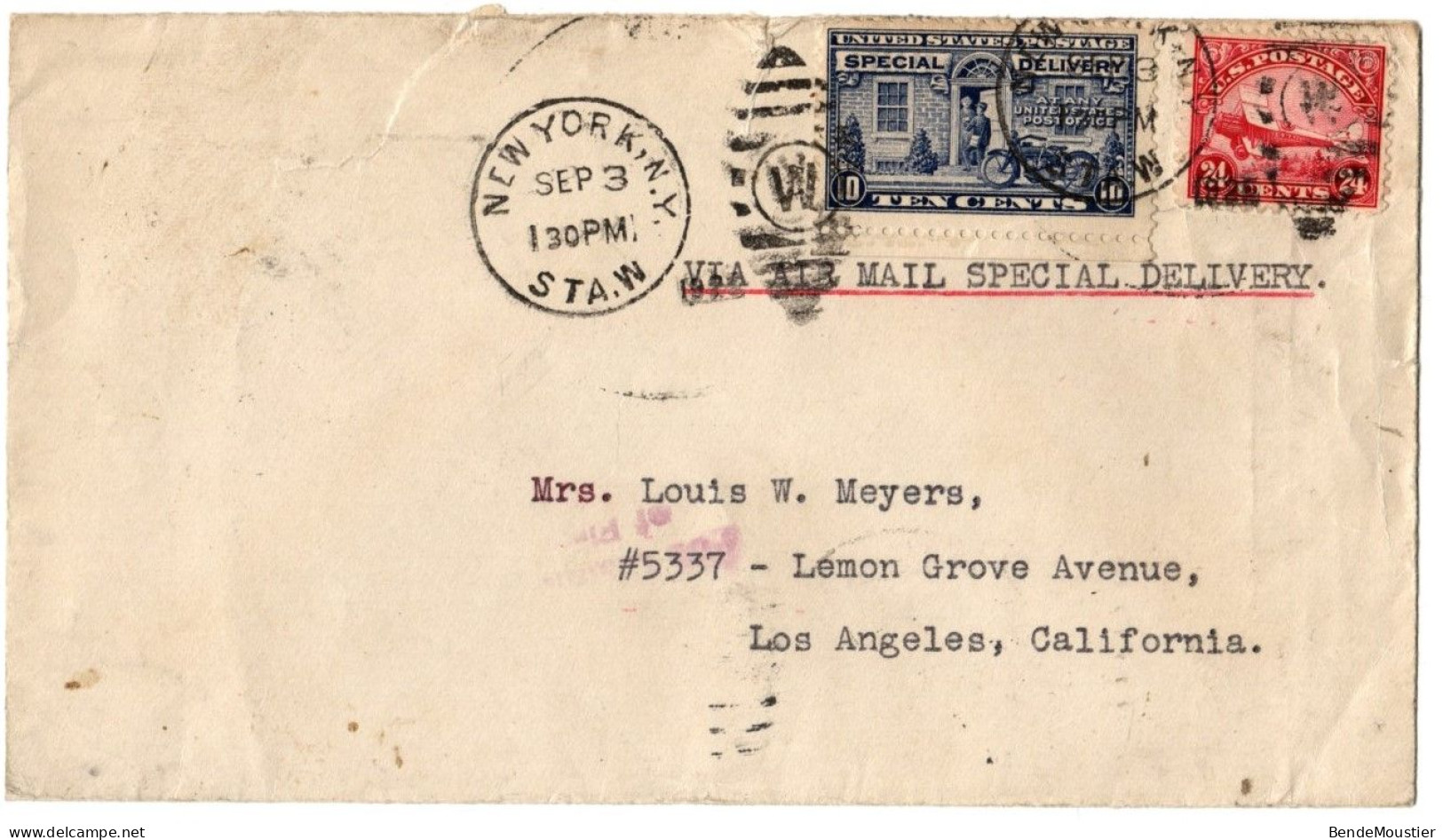 (N169) USA Scott # C6 & E12 - Cancel " STA. W " - Air Mail Special Delivery - Los Angeles (Cal) 1925. - 1c. 1918-1940 Storia Postale