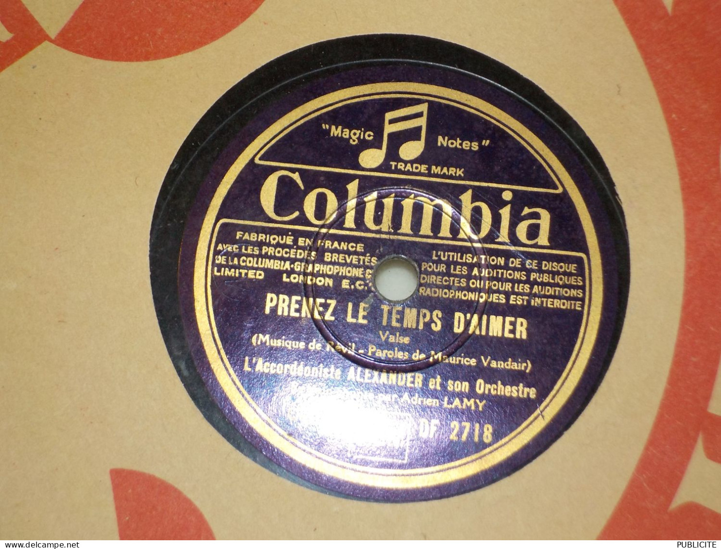 DISQUE VYNIL 78 TOURS VALSE ACCORDEON MAURICE ALEXANDER 1945 - 78 T - Disques Pour Gramophone