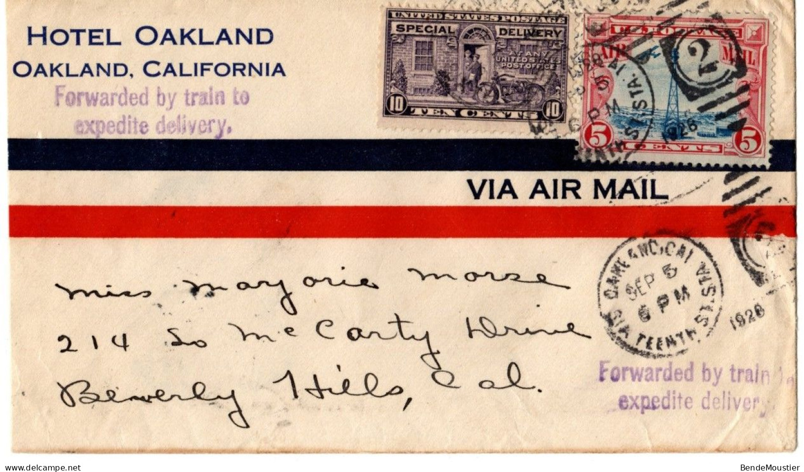 (N171) USA Scott # C11 & E12 - Hotel Oakland (Cal) - Forwarded By Train To Expedite Delivery - 1928 - 2c. 1941-1960 Briefe U. Dokumente