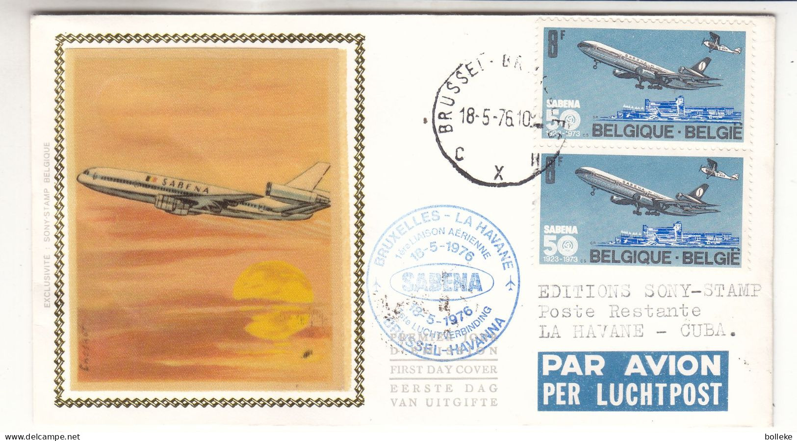 Belgique - Lettre De 1976 - Oblit Bruxelles - 1er Vol SABENA Bruxelles La Havanne - Avions - Cachet De Cuba - - Briefe U. Dokumente