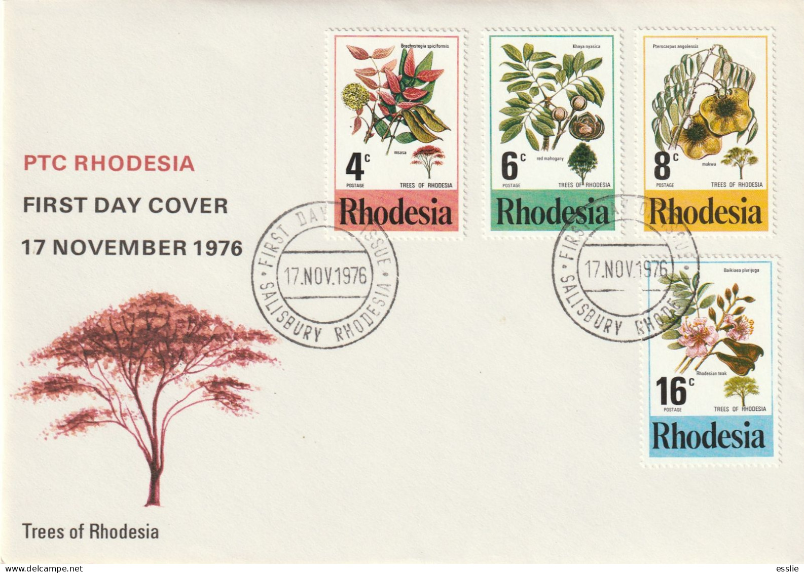 Rhodesia - 1976 - Rhodesia - Flowering Trees - Complete Set On FDC - Rhodesien (1964-1980)