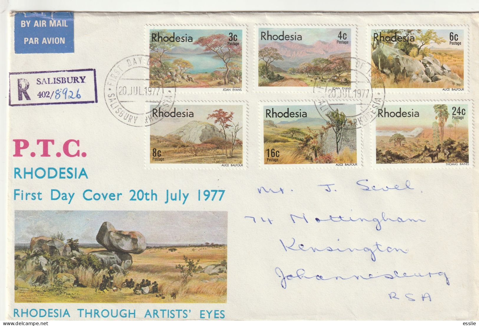 Rhodesia - 1977 - Landscape Paintings Through Artists' Eyes Different Order - Complete Set On FDC - Rhodesia (1964-1980)