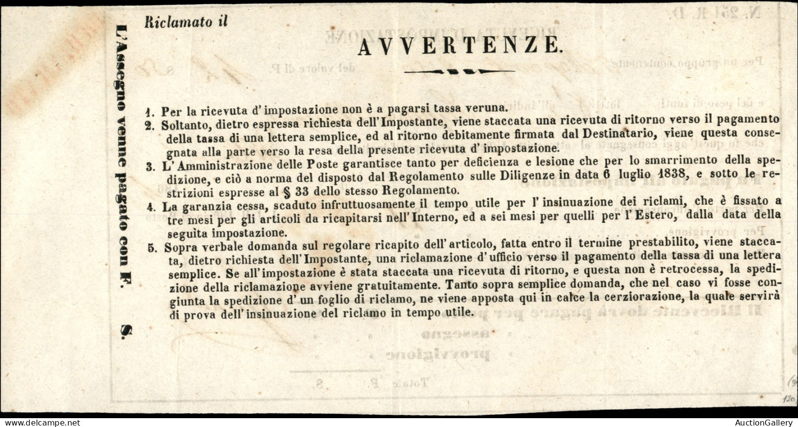 Antichi Stati Italiani - Lombardo Veneto - Annullamenti - Verona (rosso) + Dichiarato - Ricevuta D'Impostazione Per Dolo - Other & Unclassified
