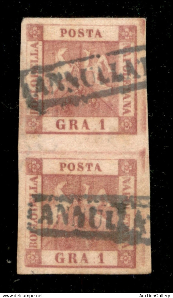 Antichi Stati Italiani - Napoli - 1851 - Coppia Verticale Del 1 Grano Carminio (4a) - Usata - Bellissima - Gazzi + Diena - Otros & Sin Clasificación