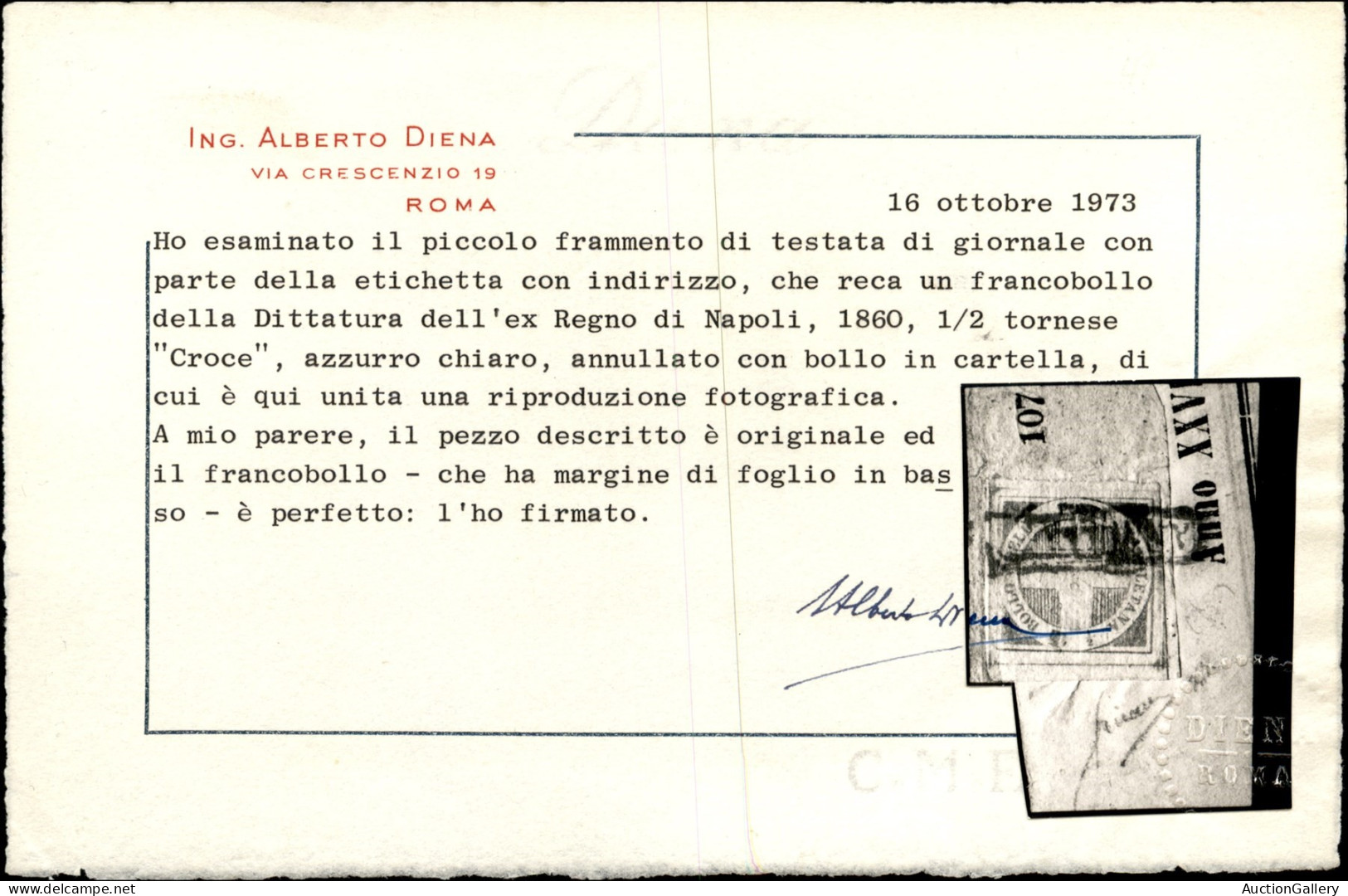 Antichi Stati Italiani - Napoli - 1860 - Bellissimo 1/2 Tornese Azzurro Chiaro (16a) Su Frammento Di Testata Di Giornale - Other & Unclassified