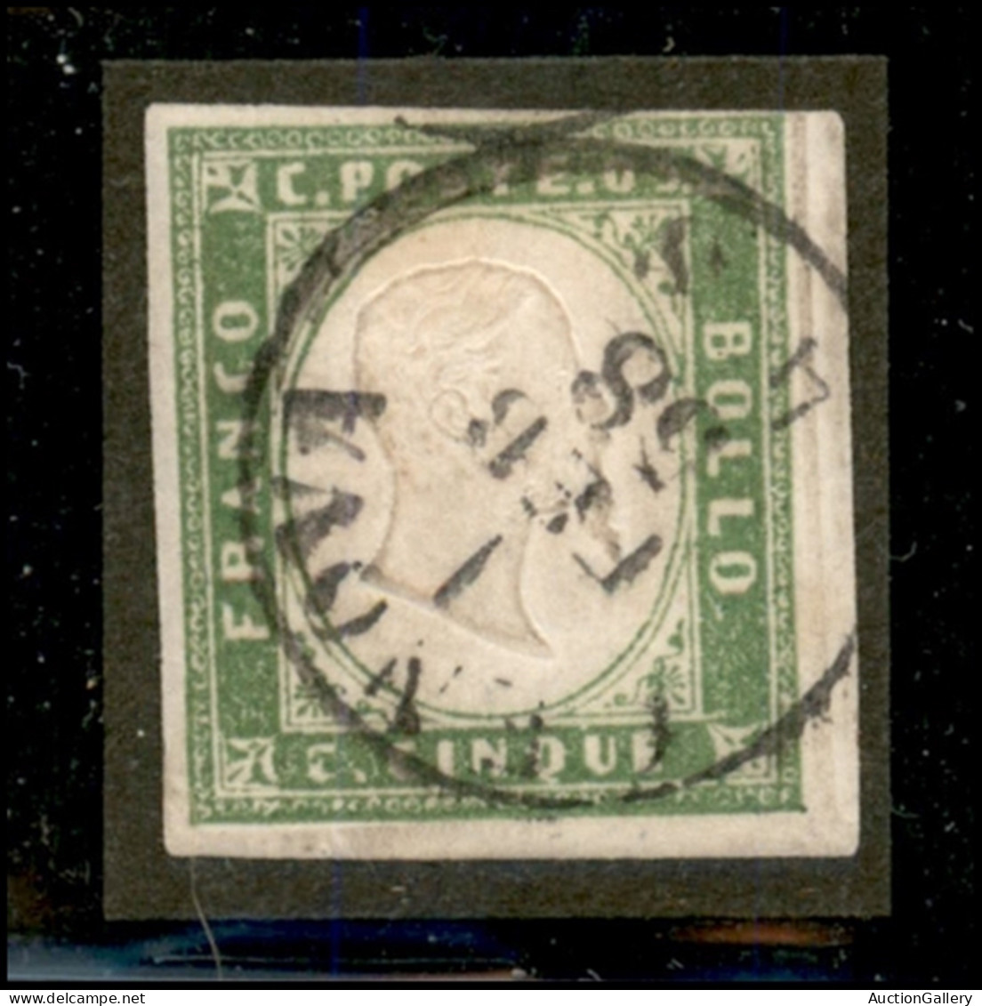 Antichi Stati Italiani - Sardegna - 1858 - 5 Cent Verde Giallo Chiaro (13Af) - Genova 1.2.58 - Other & Unclassified