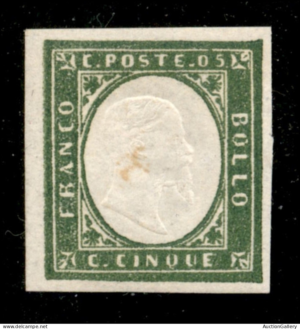 Antichi Stati Italiani - Sardegna - 1862 - 5 Cent (13Dc - Verde Olivastro) - Gomma Integra - Piccolo Trasudo Oleoso Al C - Autres & Non Classés