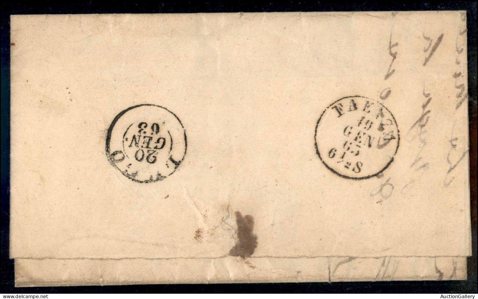 Antichi Stati Italiani - Sardegna - 10 Cent (14Df) + 5 Cent (13D) Su Lettera Da Ravenna A Lugo Del 19.1.63 Via Faenza - Autres & Non Classés