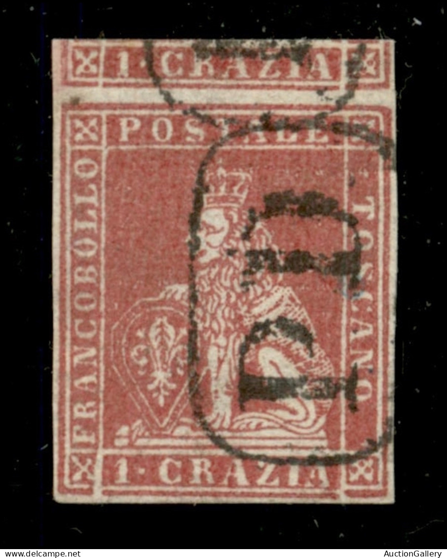 Antichi Stati Italiani - Toscana - 1852 - 1 Crazia Carminio Chiaro Su Grigio (4) Con Tassello Del Valore Dell'esemplare  - Otros & Sin Clasificación