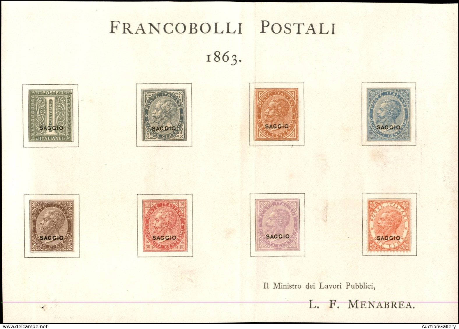 Regno - Vittorio Emanuele II - 1863 - Foglietto Saggi Menabrea - Piega Verticale Centrale - Sempre Senza Gomma - Other & Unclassified