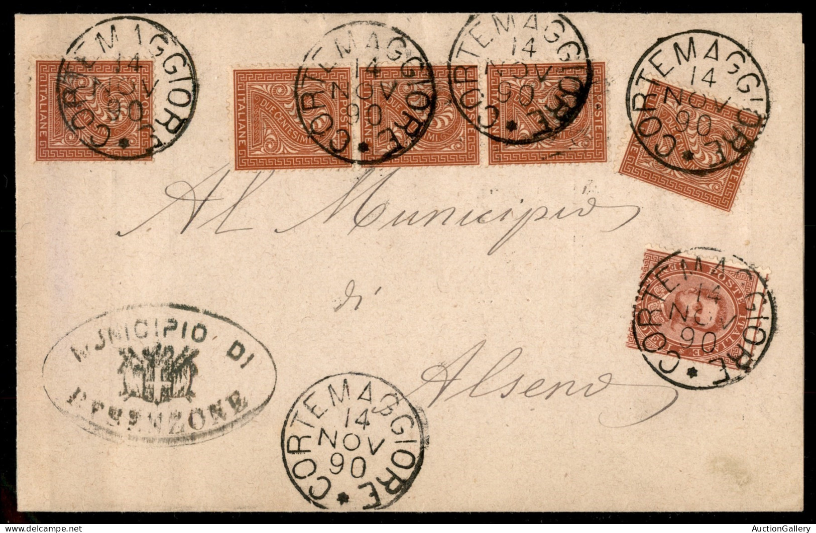 Regno - Umberto I - Cinque 2 Cent (15) + 10 Cent (38) In Uso Misto Su Piego Da Cortemaggiore A Alseno Del 14.11.1890 - Otros & Sin Clasificación