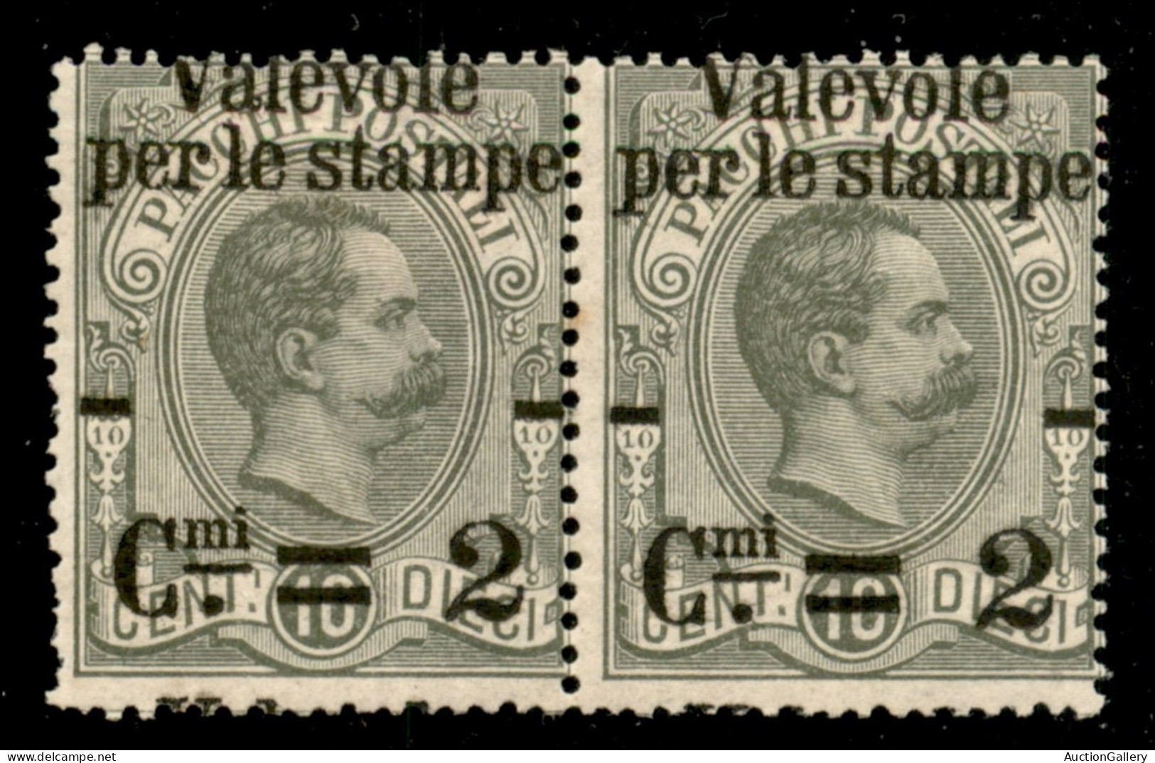 Regno - Umberto I - 1890 - 2 Cent Su 10 (50aeb) - Coppia Orizzontale Con Soprastampe Oblique (a Cavallo Della Dentellatu - Other & Unclassified