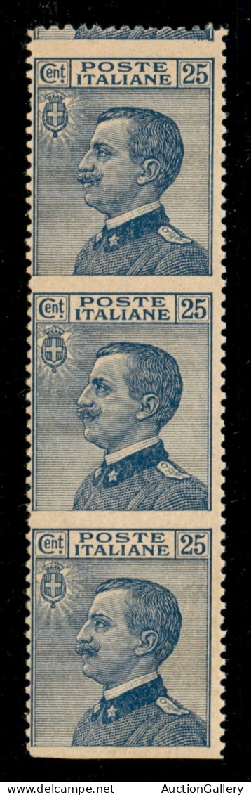 Regno - Vittorio Emanuele III - 1908 - 25 Cent Michetti (83 Varietà G + 83 F) - Striscia Di Tre Non Dentellata In Orizzo - Autres & Non Classés