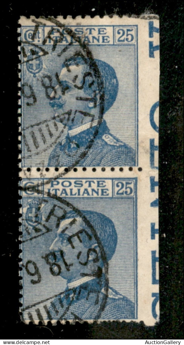 Regno - Vittorio Emanuele III - 1908 - Michetti  25 Cent Coppia Verticale Non Dentellata A Destra Con Bordo Foglio (83i) - Otros & Sin Clasificación