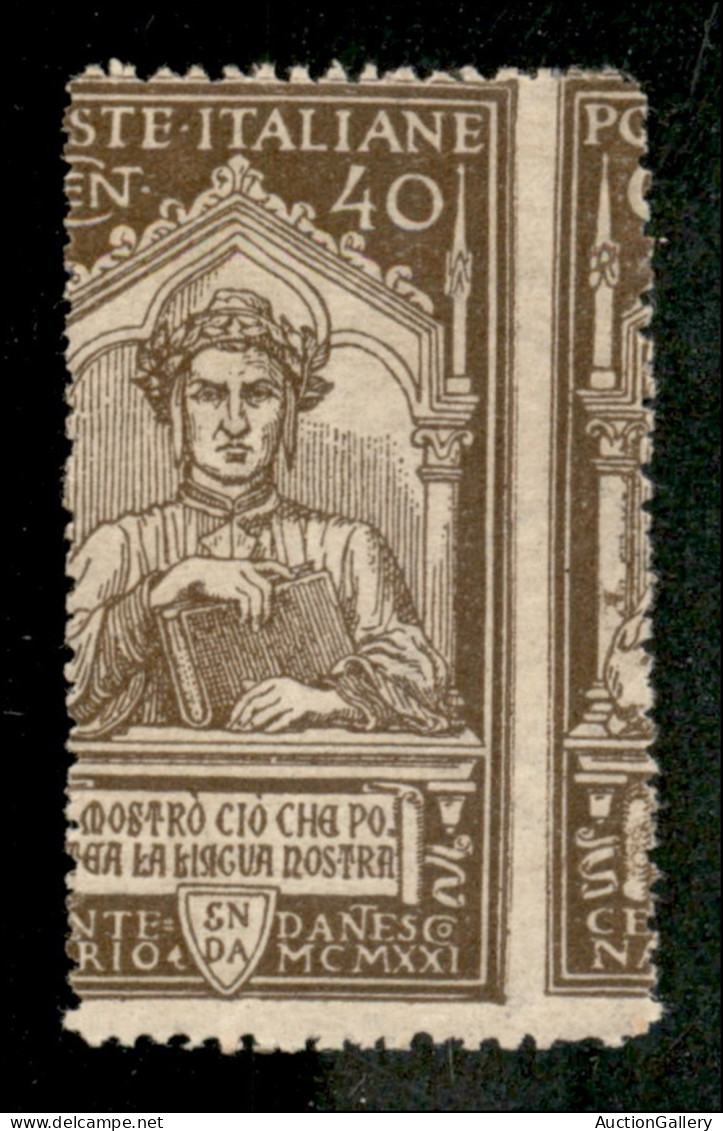 Regno - Vittorio Emanuele III - 1921 - Dante Alighieri 40 Cent Con Dentellatura Verticale Fortemente Spostata A Destra ( - Andere & Zonder Classificatie