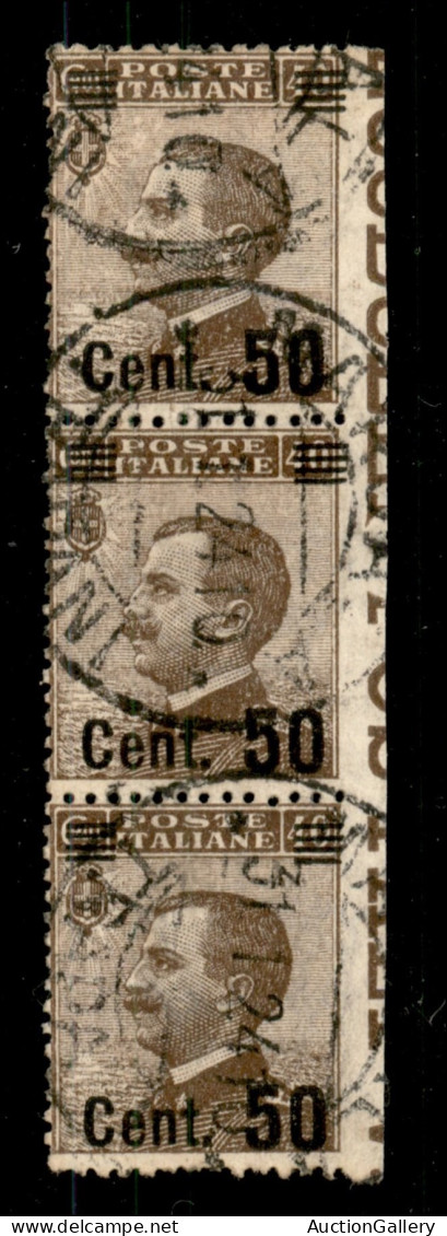 Regno - Vittorio Emanuele III - 1923/27 - Michetti 50 Cent Su 40 Striscia Verticale Di Tre Non Dentellati A Destra Con B - Other & Unclassified