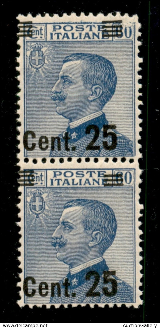 Regno - Vittorio Emanuele III - 1925 - 25 Cent Su 60 (179 + 179m) - Coppia Con Soprastampe A Sinistra - Pezzo Inferiore  - Autres & Non Classés