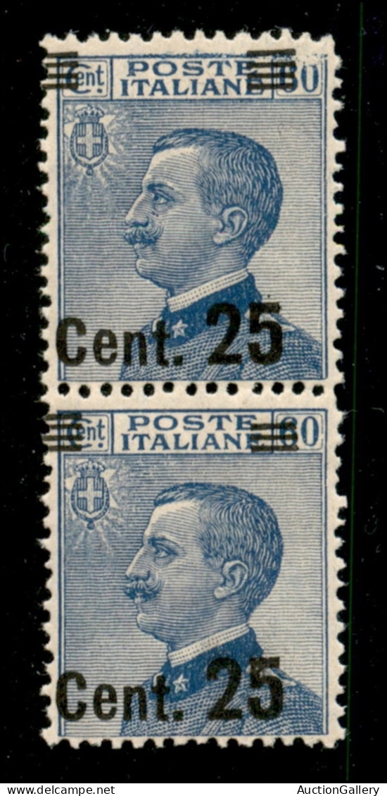 Regno - Vittorio Emanuele III - 1925 - 25 Cent Su 60 (179 + 179m) - Coppia Con Soprastampe A Sinistra - Pezzo Inferiore  - Other & Unclassified