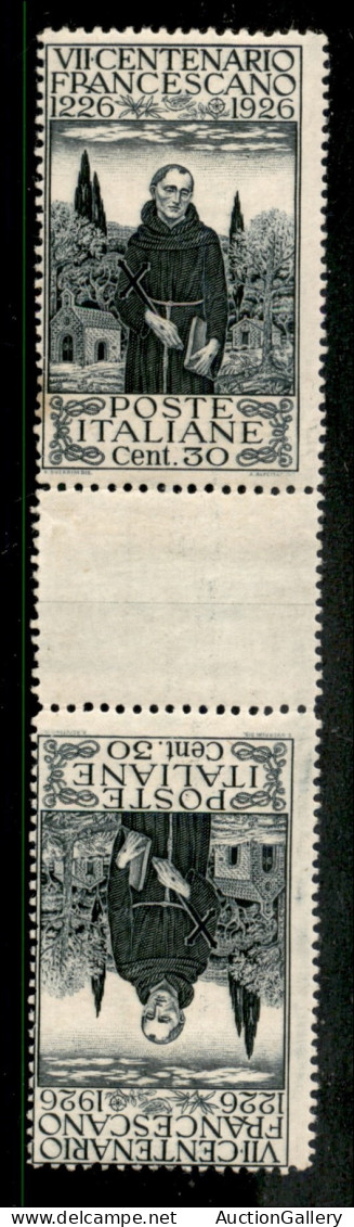 Regno - Vittorio Emanuele III - 1926 - San Francesco 30 Cent Dent. 14 Coppia Tete Beche Con Interspazio (193n) - Gomma I - Sonstige & Ohne Zuordnung