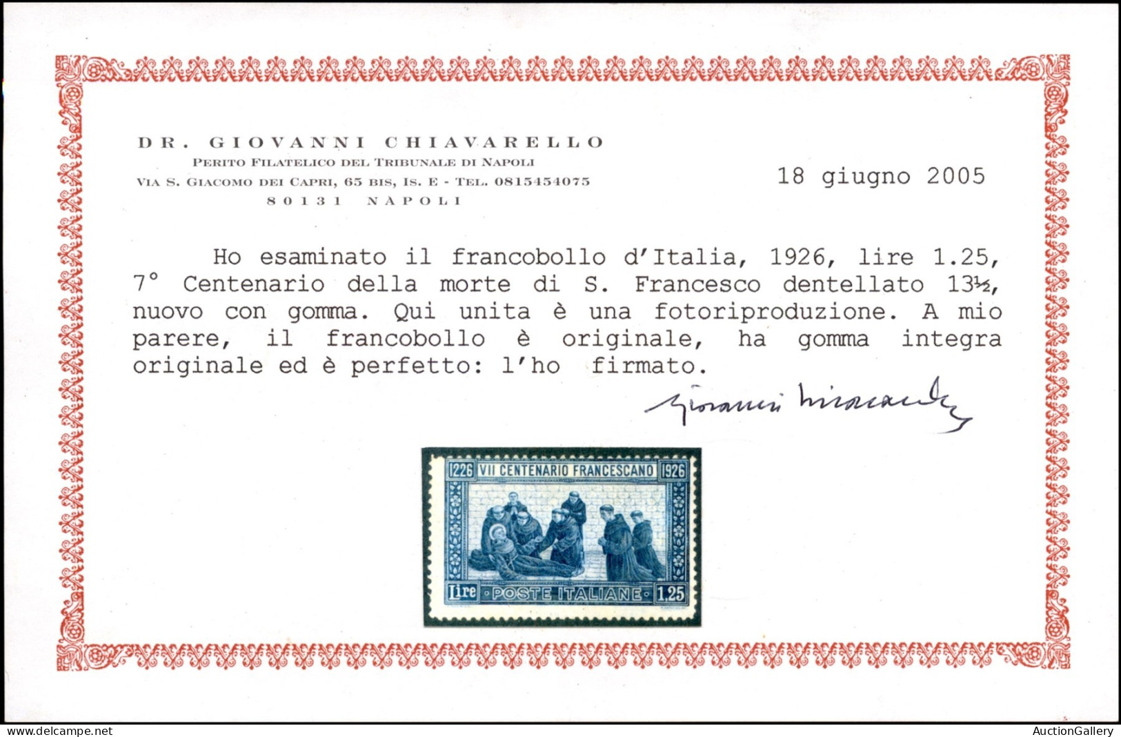 Regno - Vittorio Emanuele III - 1926 - 1,25 Lire S.Francesco (196 - Dentellato 13) - Gomma Integra Con Lievi Ingiallimen - Autres & Non Classés