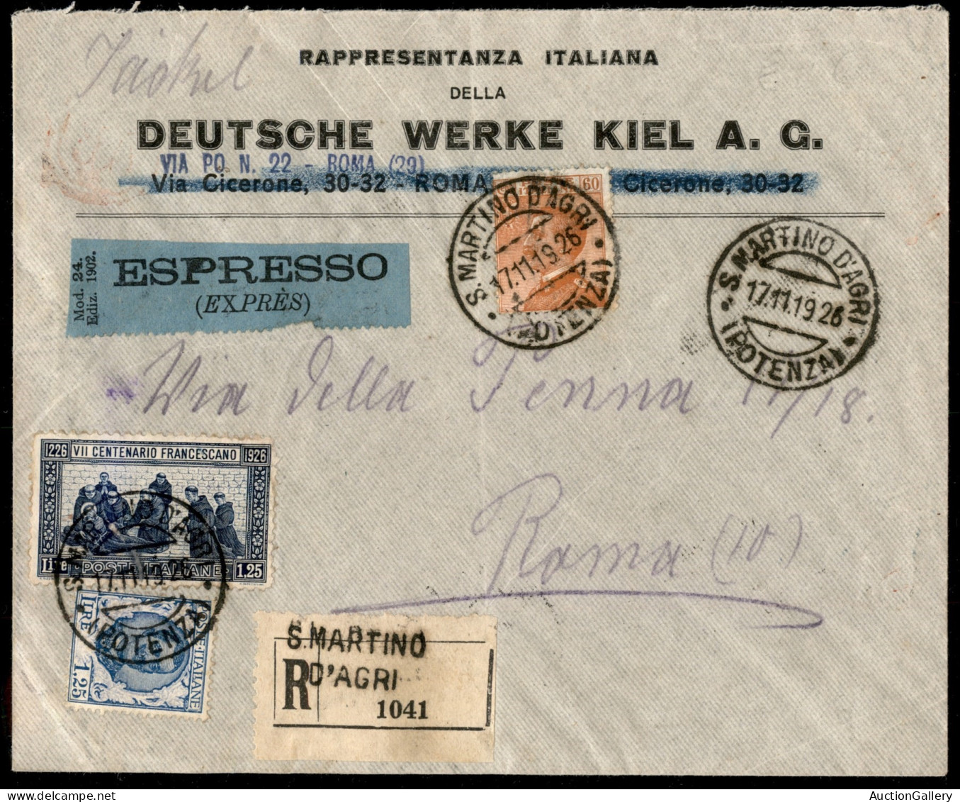 Regno - Vittorio Emanuele III - Raccomandata Espresso Da S. Martino A Roma Del 17.11.1919 (199 + 202 + 205) - Sonstige & Ohne Zuordnung