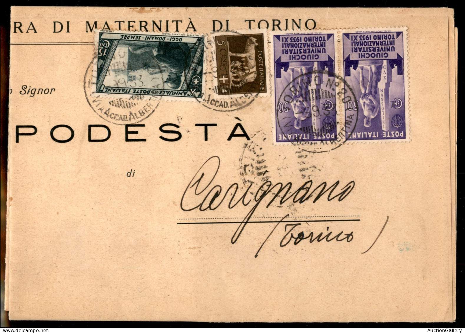 Regno - Vittorio Emanuele III - Piego Da Torino A Carmignano Del 9.9.1933 (243 + 327 + 343 Coppia) - Autres & Non Classés