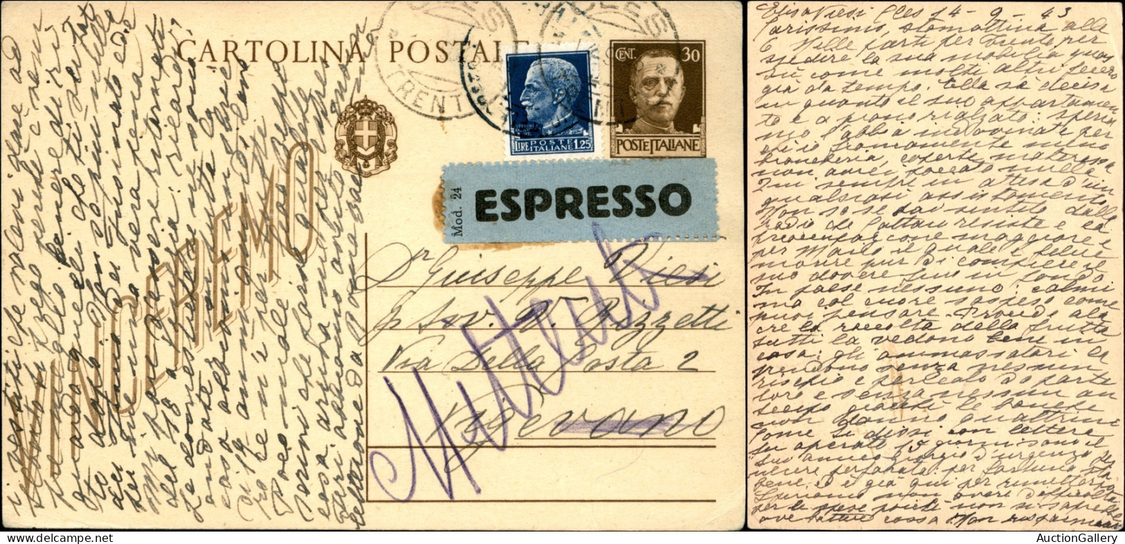 Regno - Posta Militare - 1943 (14/24 Settembre) - 6 Cartoline Postali Usate Nel Periodo Con Affrancature Espresso - Inte - Sonstige & Ohne Zuordnung