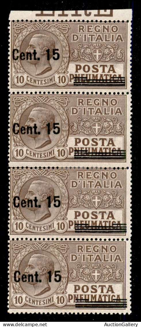 Regno - Servizi - 1924 - Striscia Di Quattro Del 15 Su 10 Cent (4e) Soprastampa Fortemente Spostata A Destra - Gomma Int - Autres & Non Classés