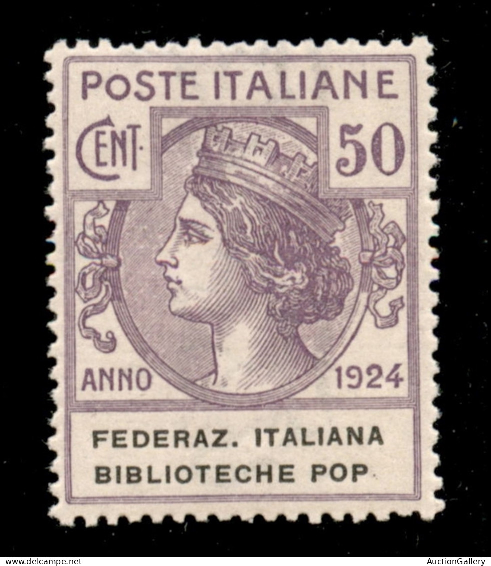 Regno - Servizi - 1924 - 50 Cent Biblioteche Pop. (36b) Senza Punto Dopo Pop - Gomma Integra - Ben Centrato - Cert. AG - Other & Unclassified